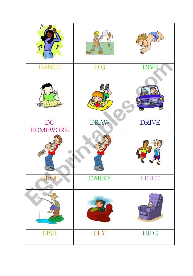 ACTIONS-Memory GAME (1 OF 6) worksheet