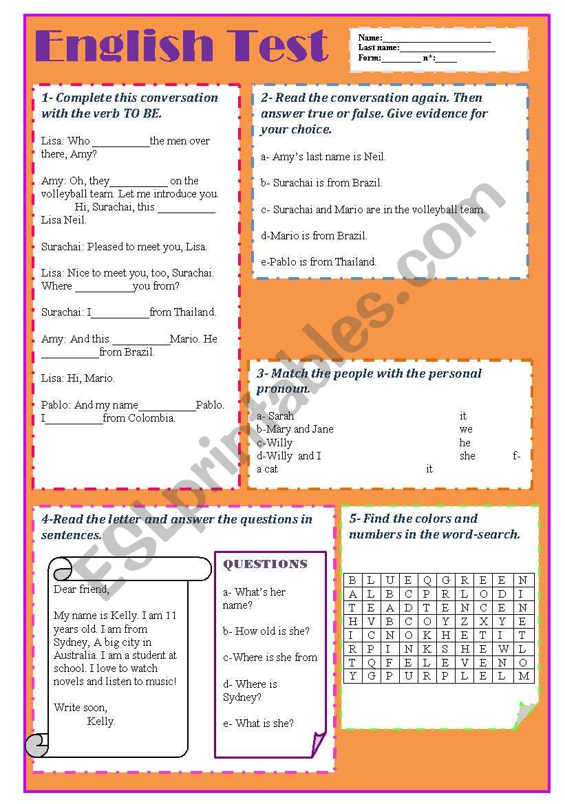 English Test worksheet