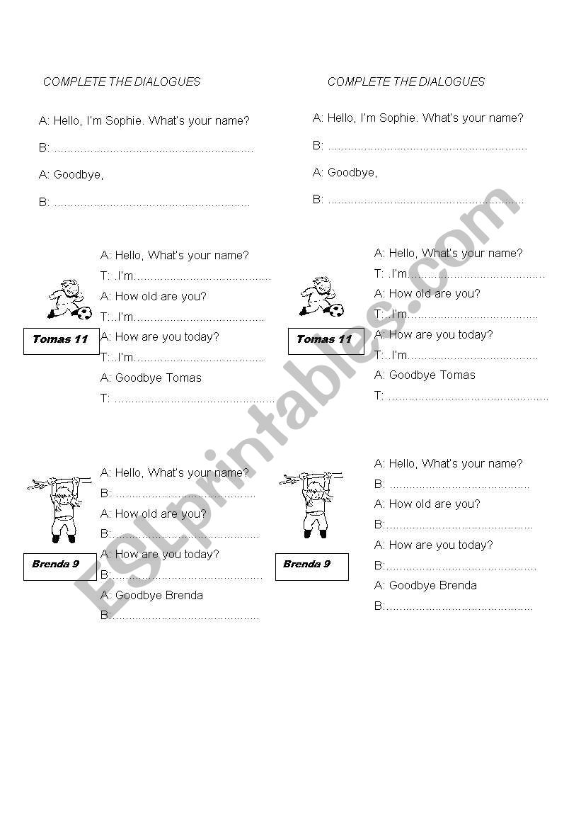 COMPLETE THE DIALOGUES worksheet