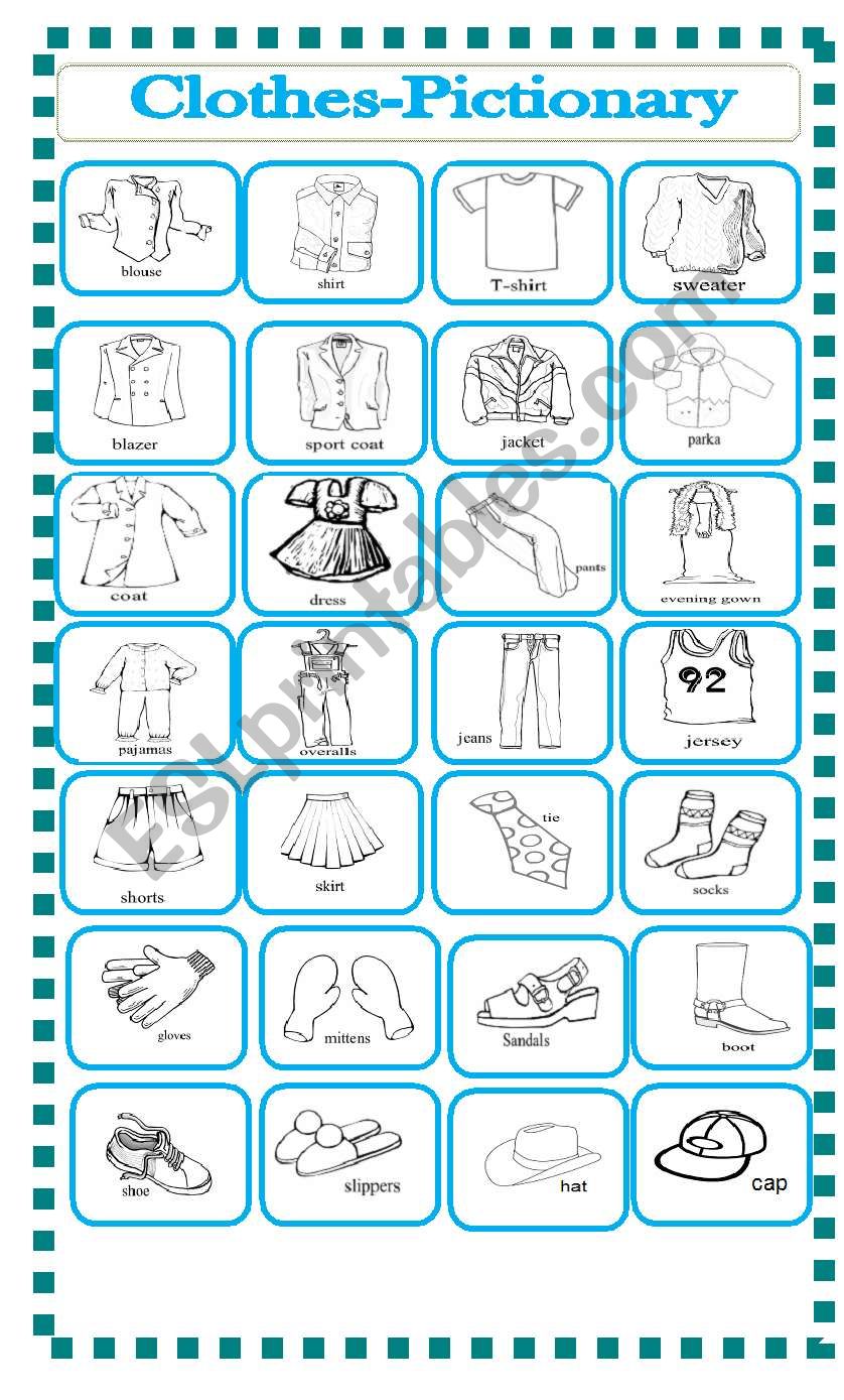 clothes-pictionary worksheet