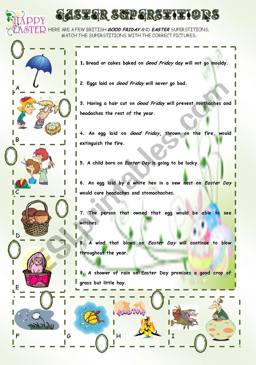 BRITISH EASTER SUPERSTITIONS worksheet