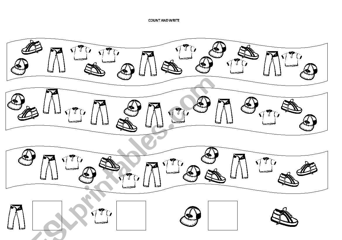 CLOTHES. COUNT AND WRITE worksheet