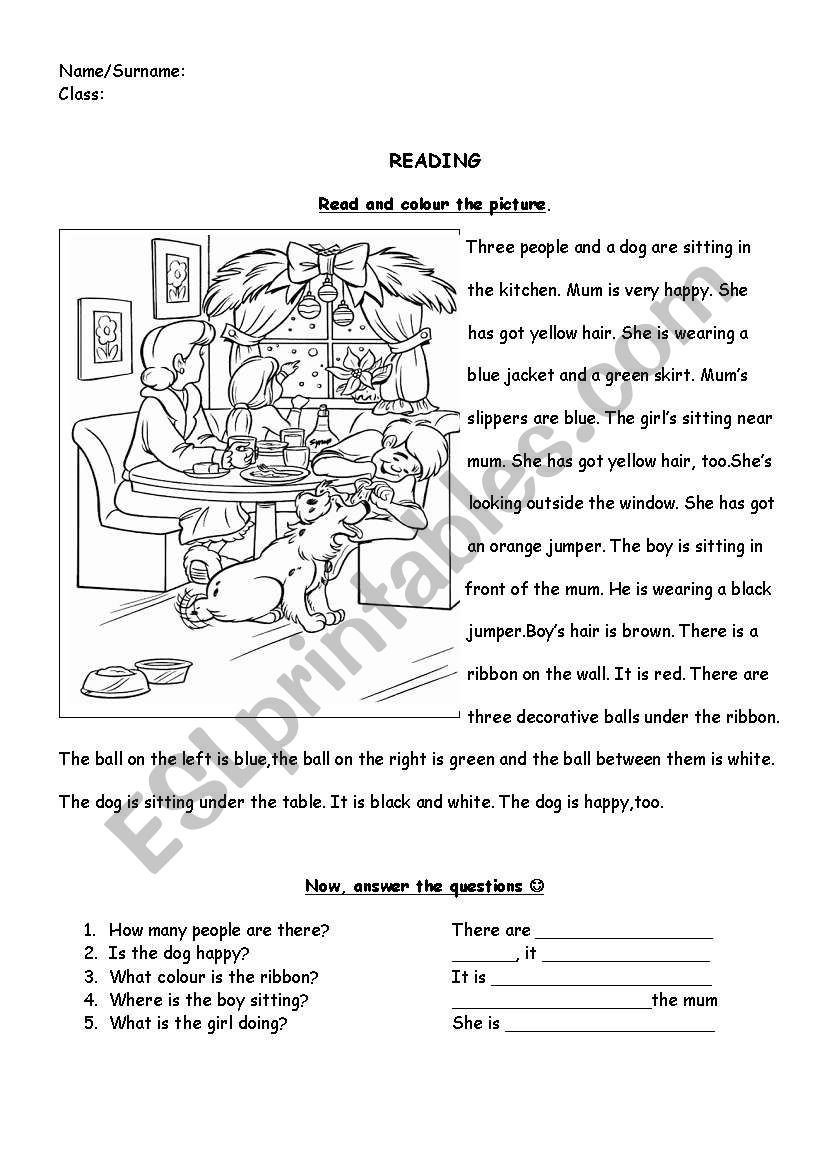 Read and Colur worksheet
