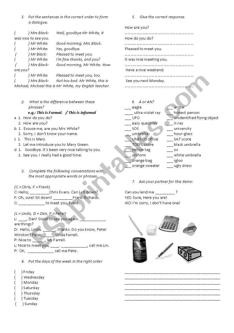 Review - Introductions worksheet