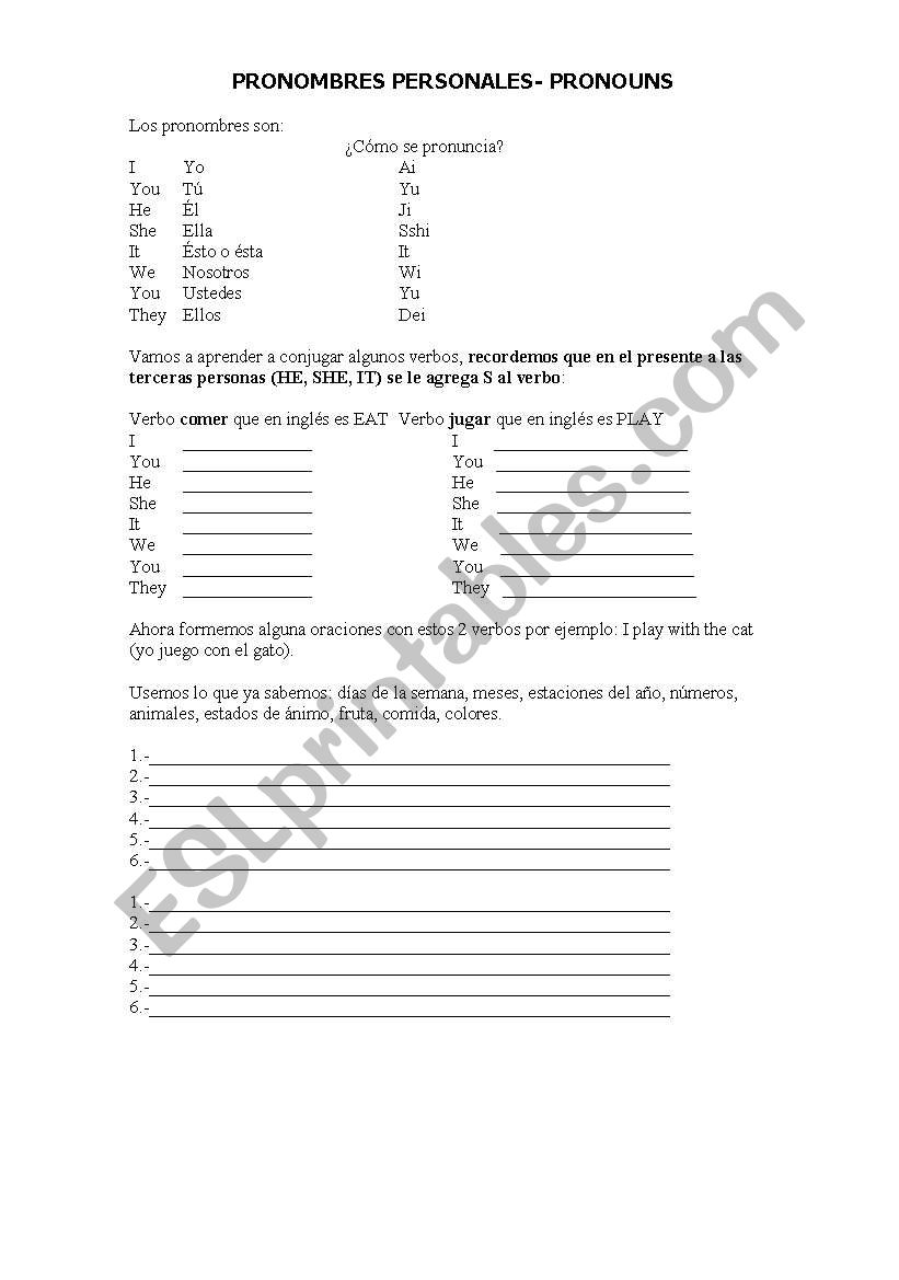 PERSONAL PRONOUNS PRACTICE worksheet