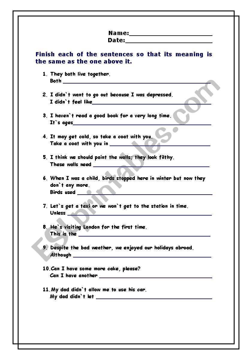 Sentence rewriting (Transformations).