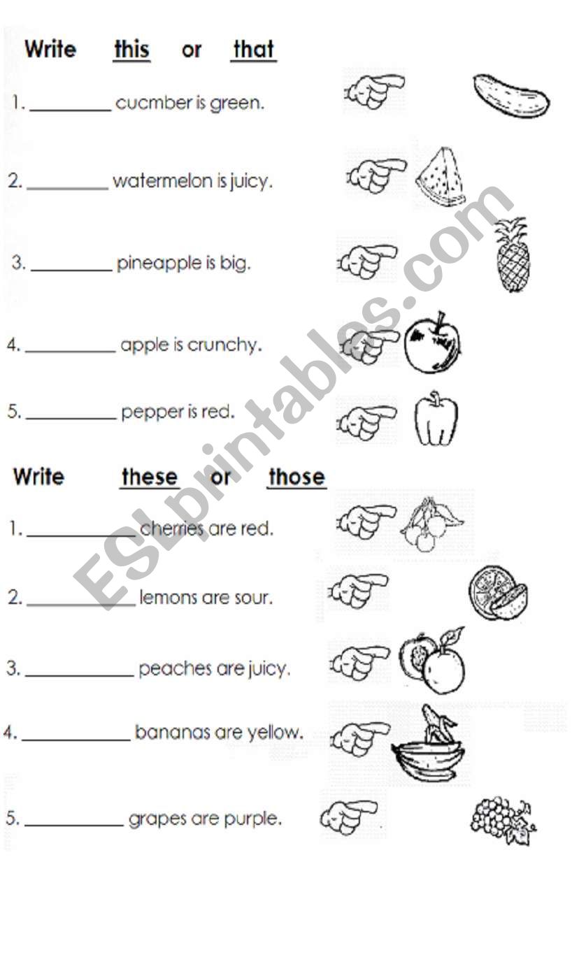 this,that,these and those worksheet