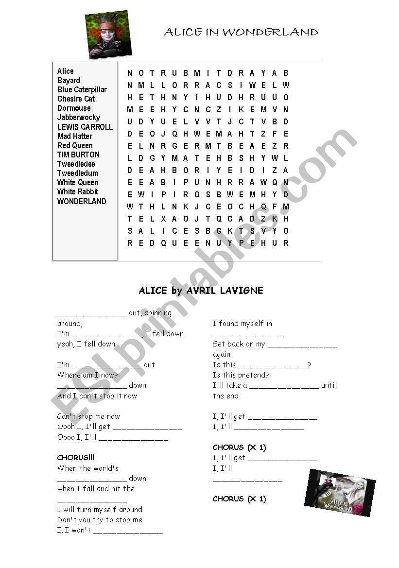 Song: Alice by Avril Lavigne worksheet