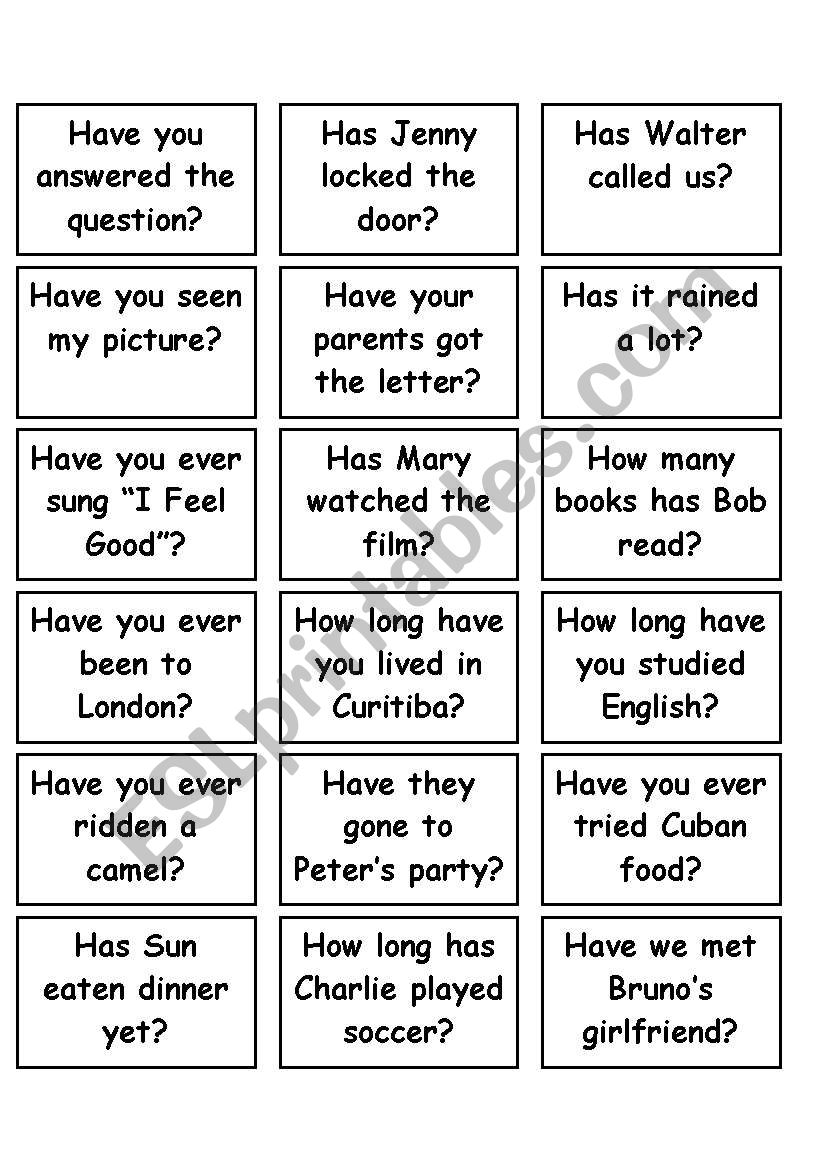 Memory Game (Present Perfect) worksheet