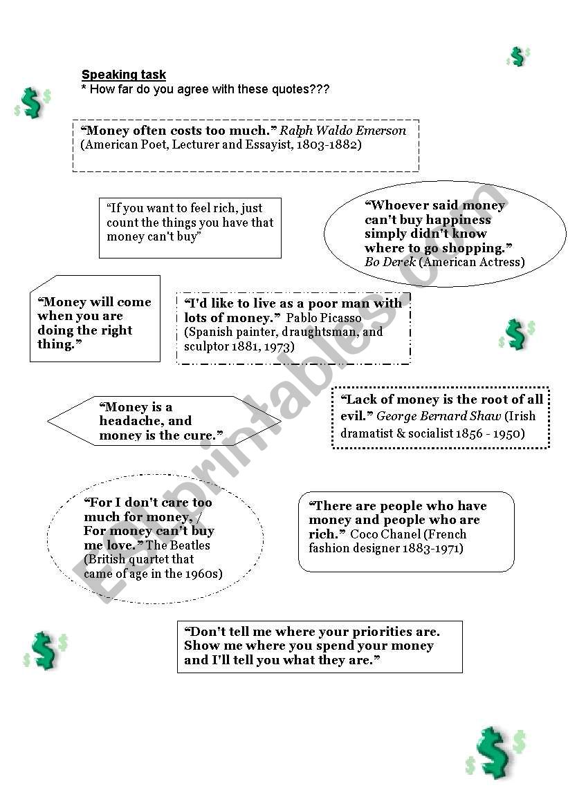 Money talks... worksheet