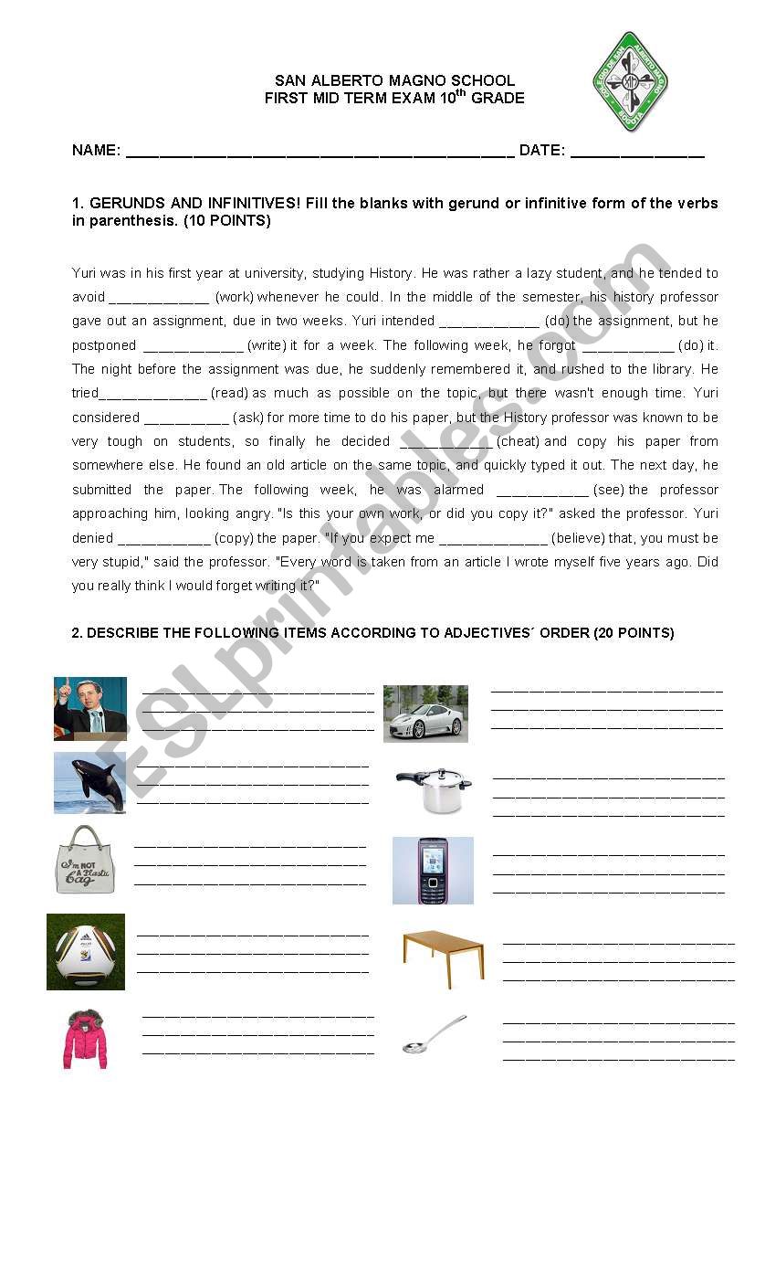 exam worksheet