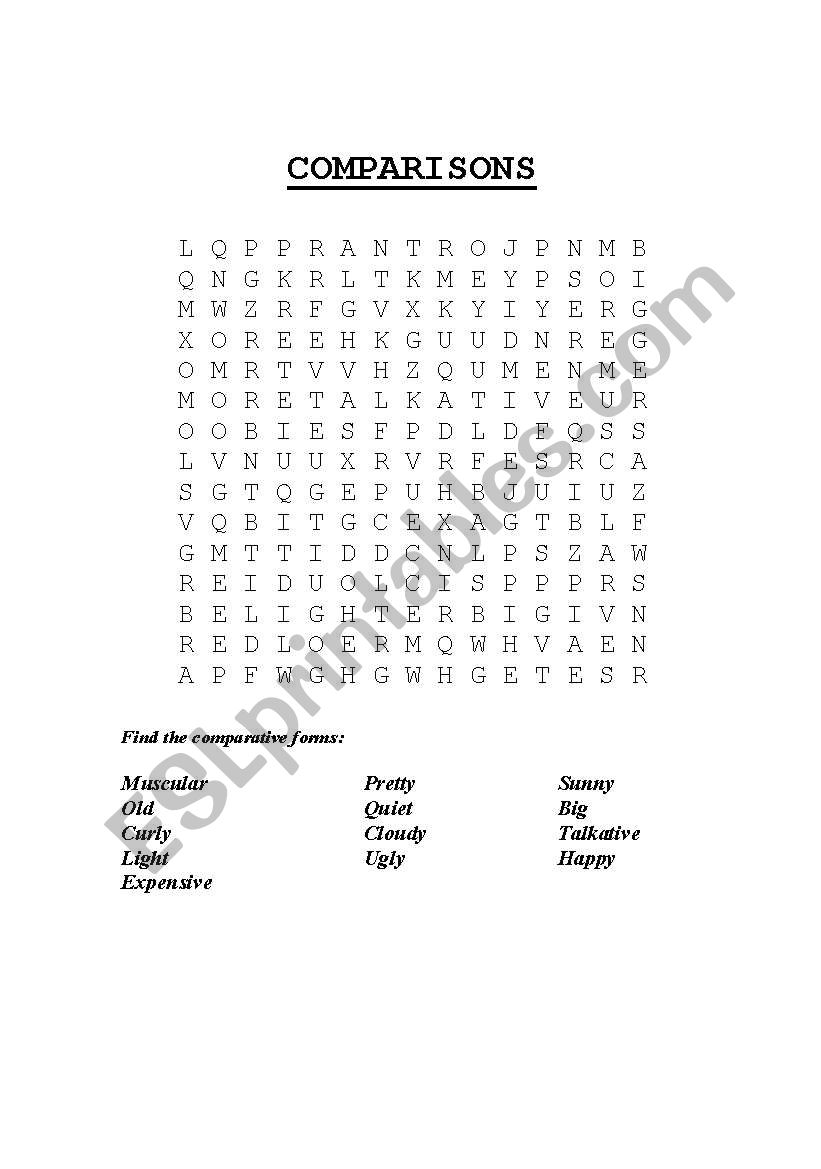Comparisons Word Search worksheet