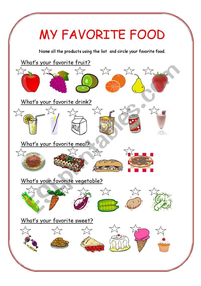 FAVORITE FOOD - ESL worksheet by jag19