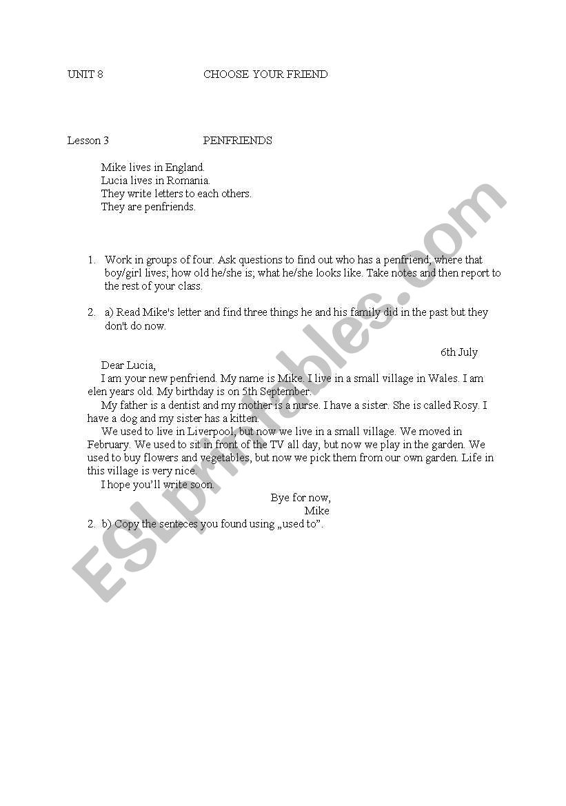 Penfriend worksheet