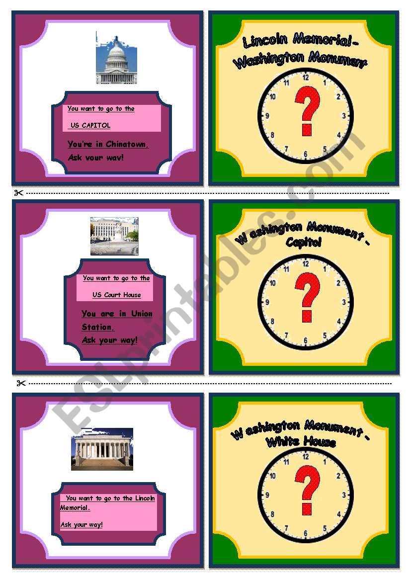 Washington direction cards worksheet