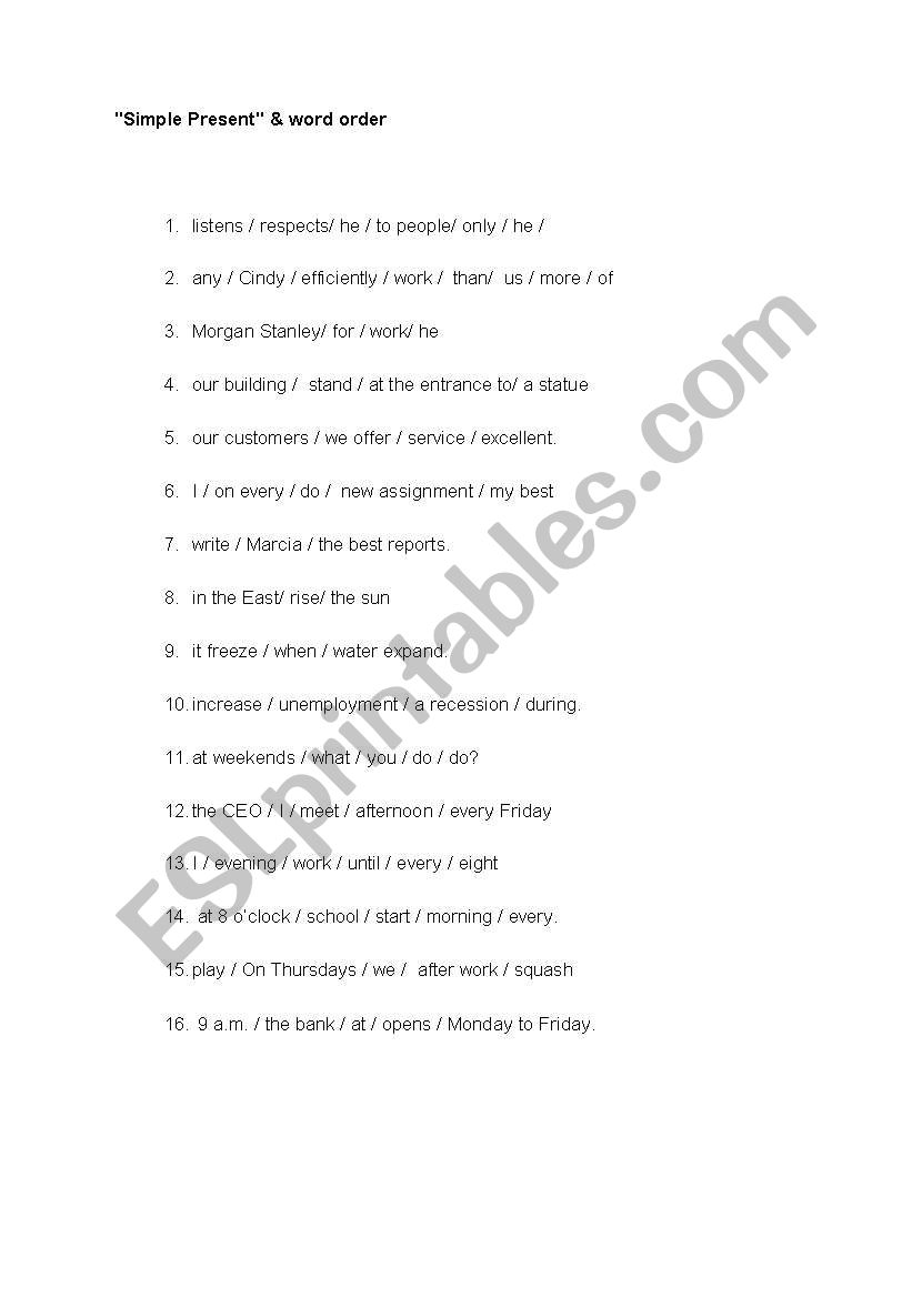 Simple Present worksheet