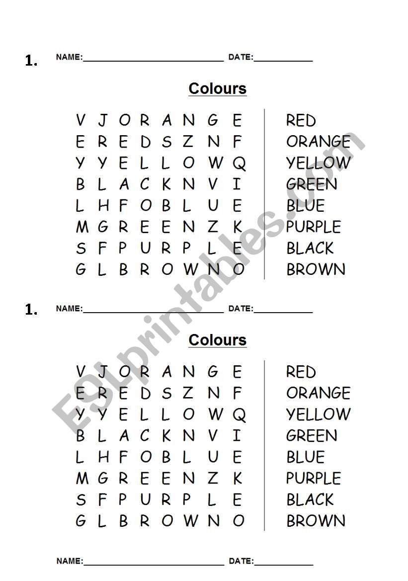 Colours Word Search worksheet