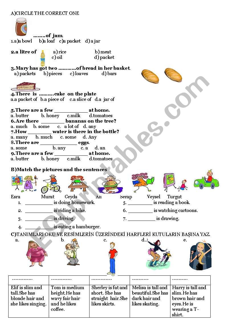 Countales uncountables,P.continuous,matching exercises