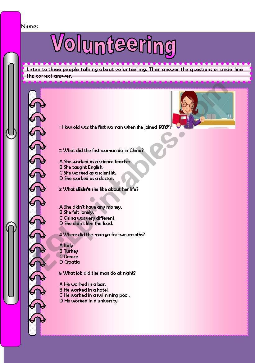 Volunteering 4 ( listening ) worksheet