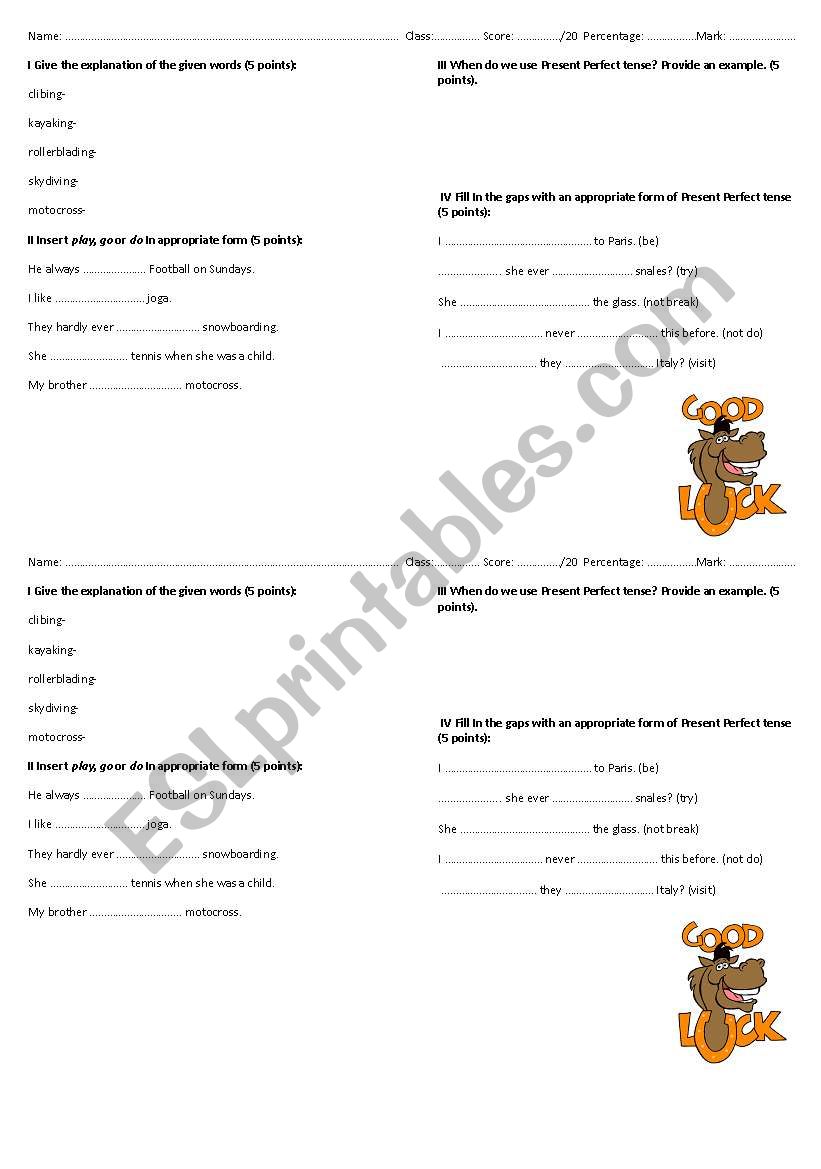 Present Perfect Quiz worksheet