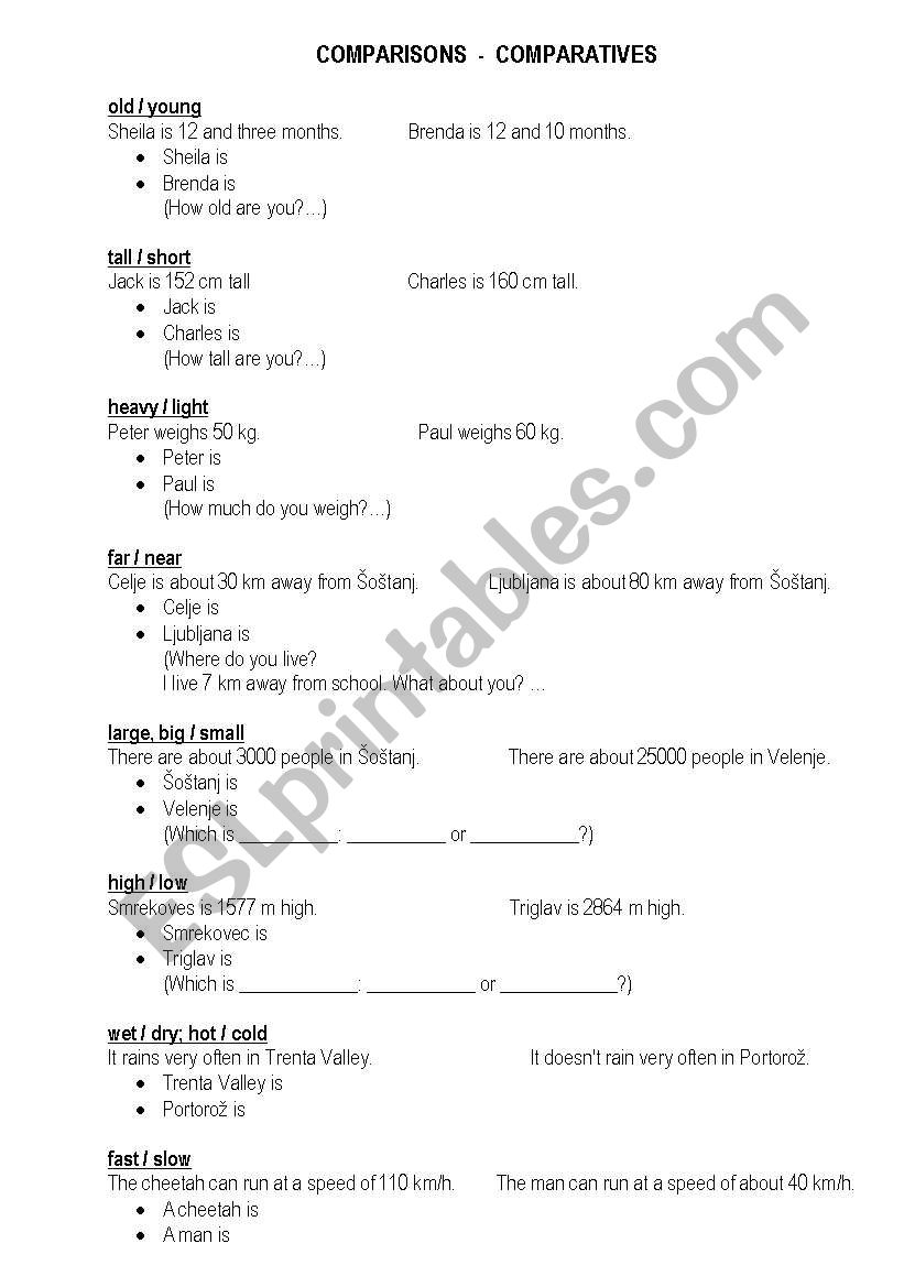 comparatives worksheet