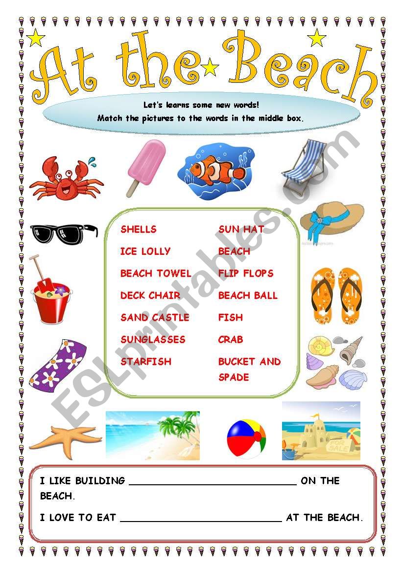 Match the beach. At the Beach Vocabulary Worksheet. Beach activities Worksheets. On the Beach английский для детей. At the Beach Worksheets.