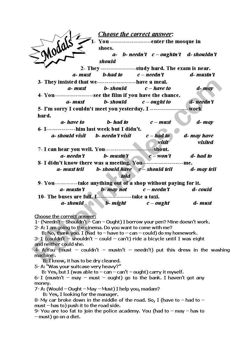 modals worksheet