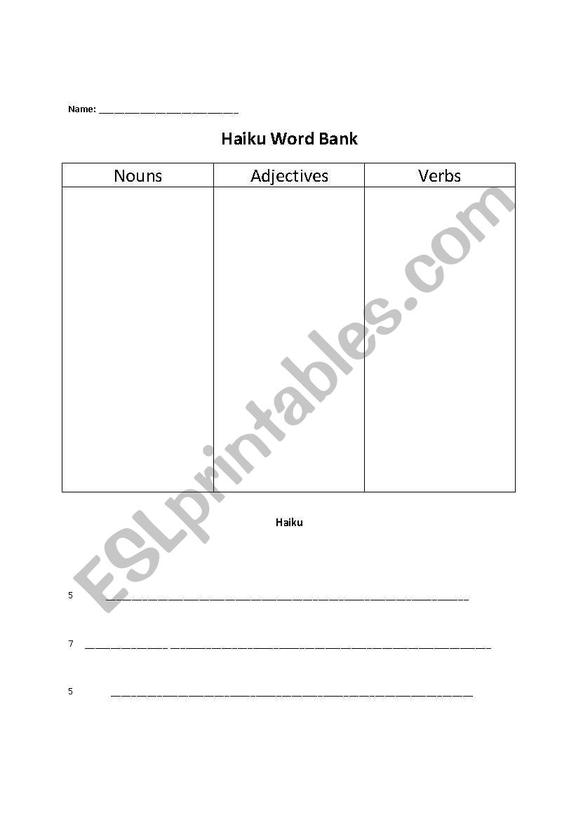 Haiku Worksheet worksheet