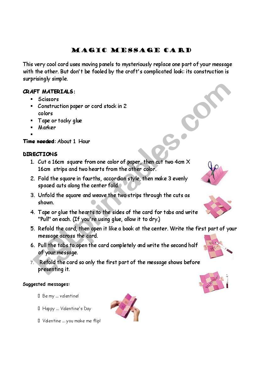 Magic message card worksheet