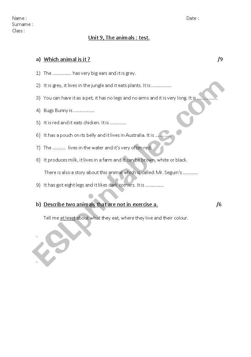 the animals worksheet