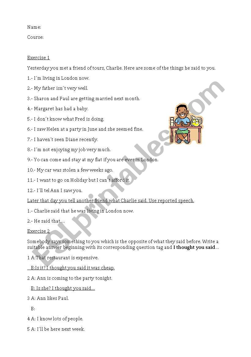 Reported Speech worksheet