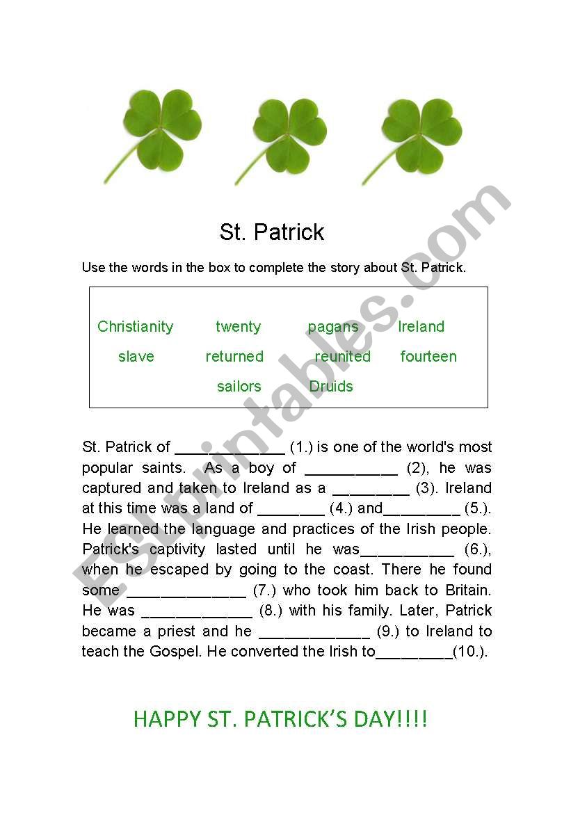 St. Patricks Day worksheet