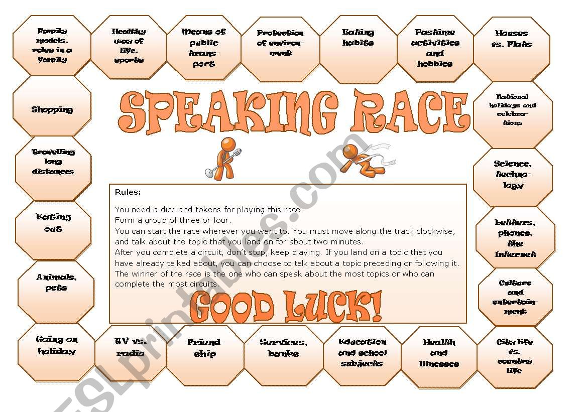 Board Game: Speaking Race worksheet