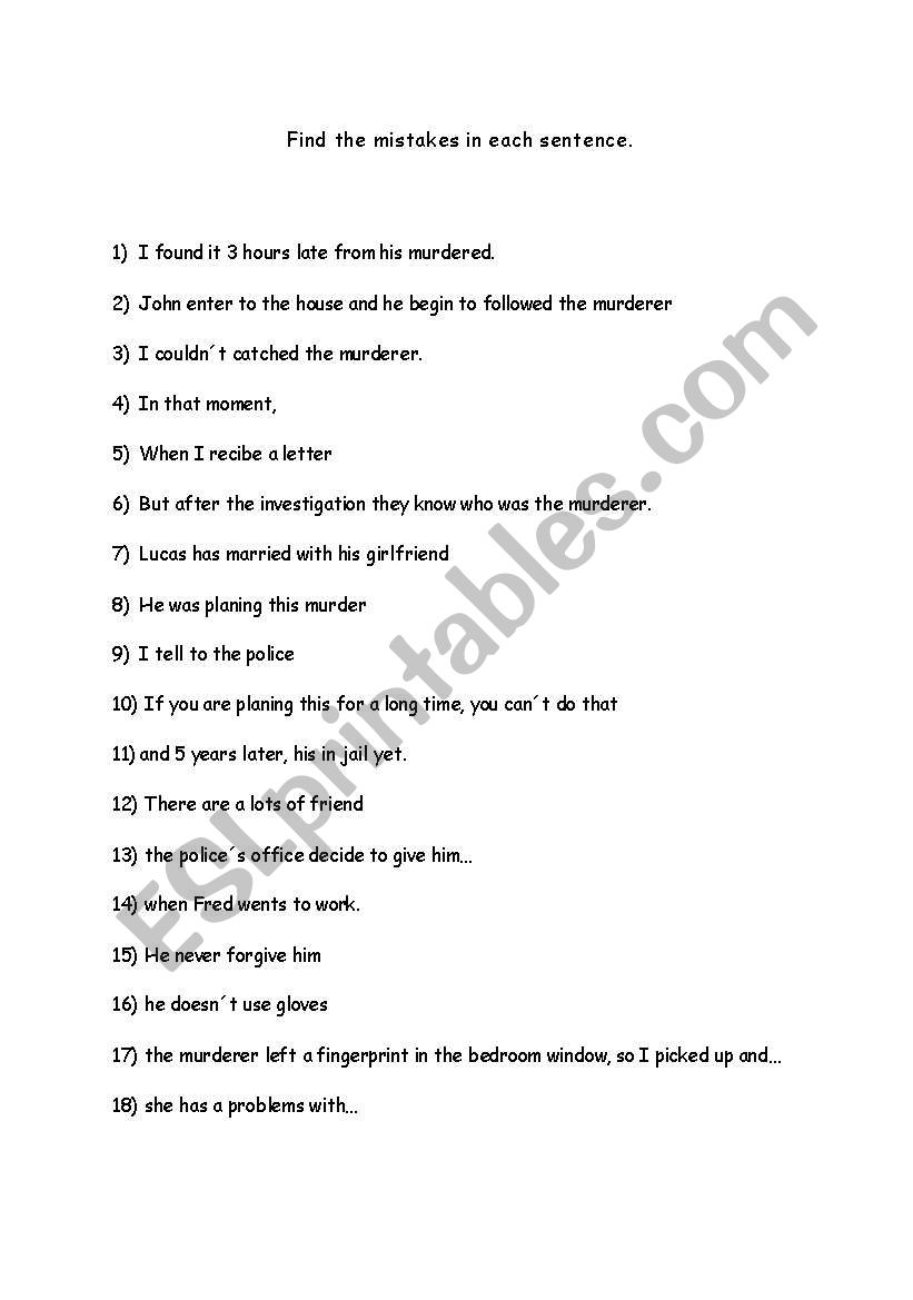 common errors worksheet