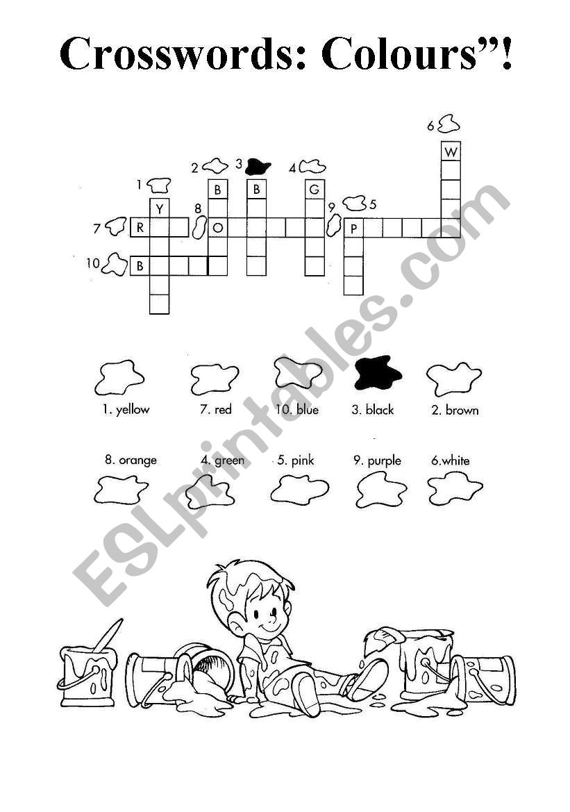 Colours in crosswords worksheet