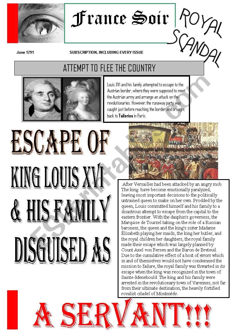 Newspaper Front page worksheet