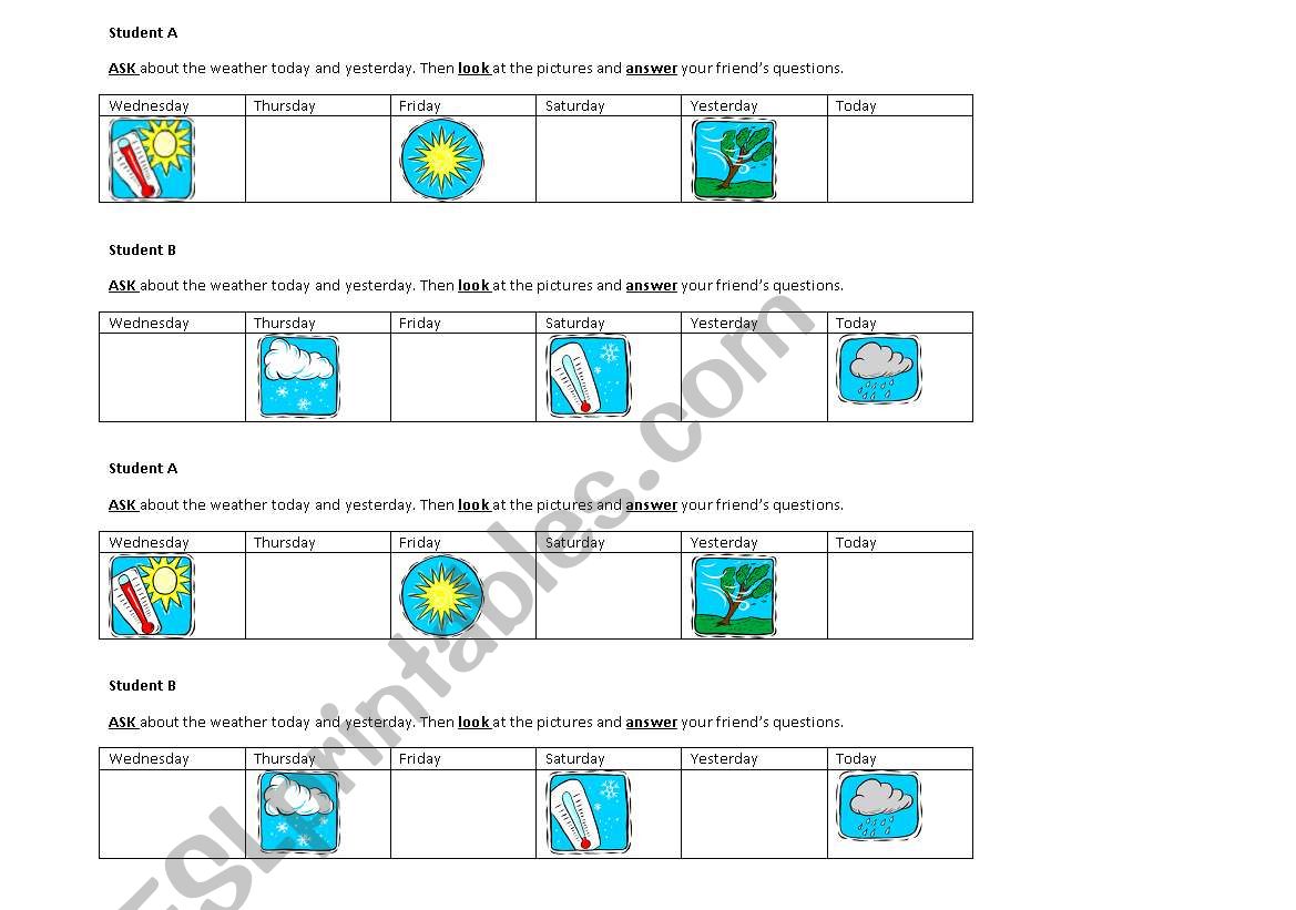 The weather - Pair work worksheet