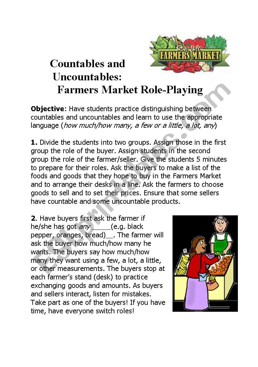 Countables and Uncountables: Farmers Market Role-Playing
