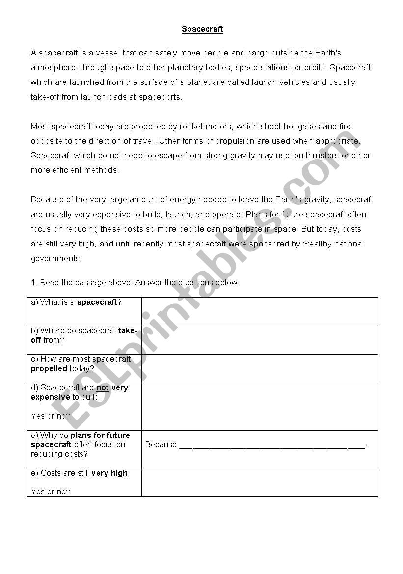 Spacecraft - Low-Level Elementary Comprehension