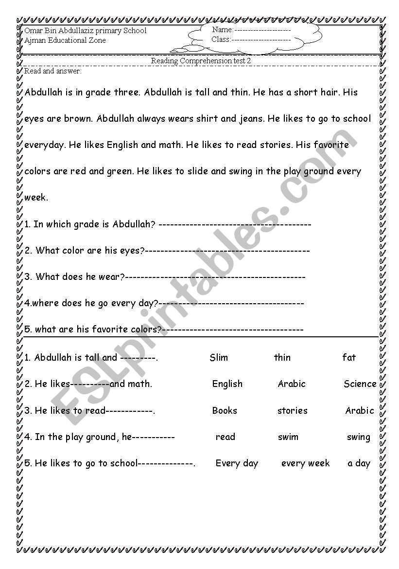 Reading Comperhension worksheet