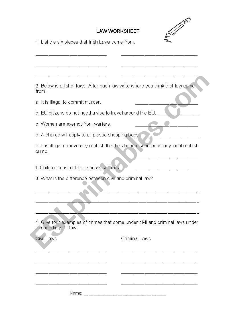 Law Worksheet worksheet