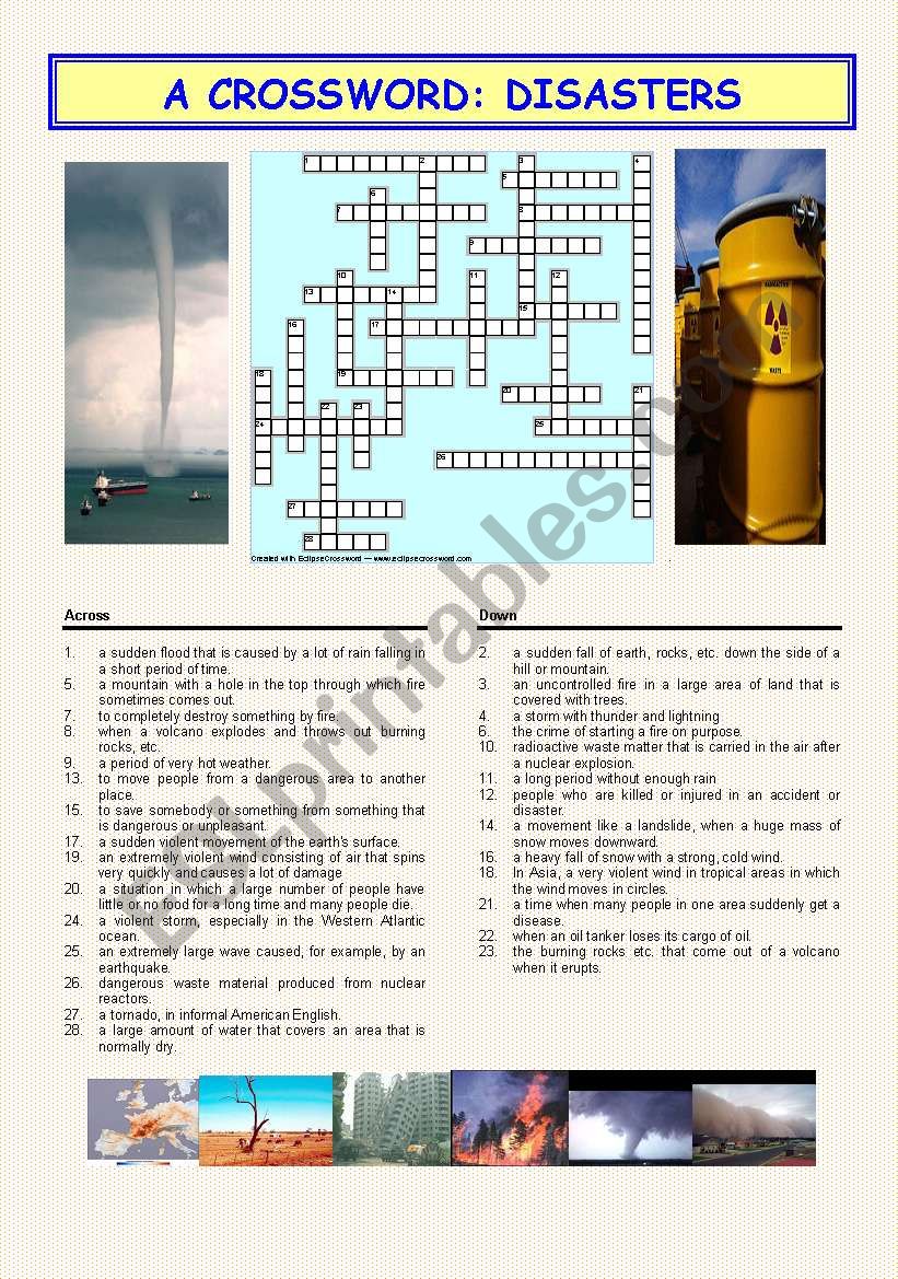 A crossword: DISASTERS worksheet