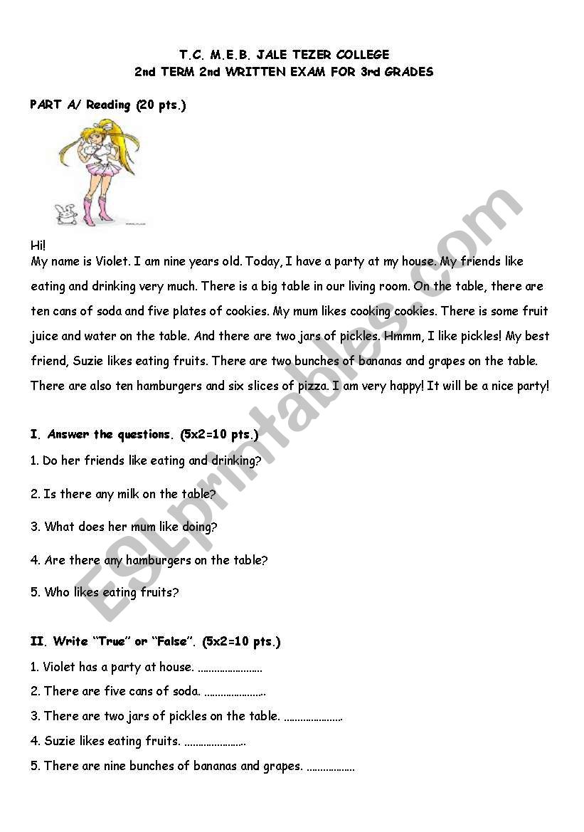 Exam for elementary students worksheet
