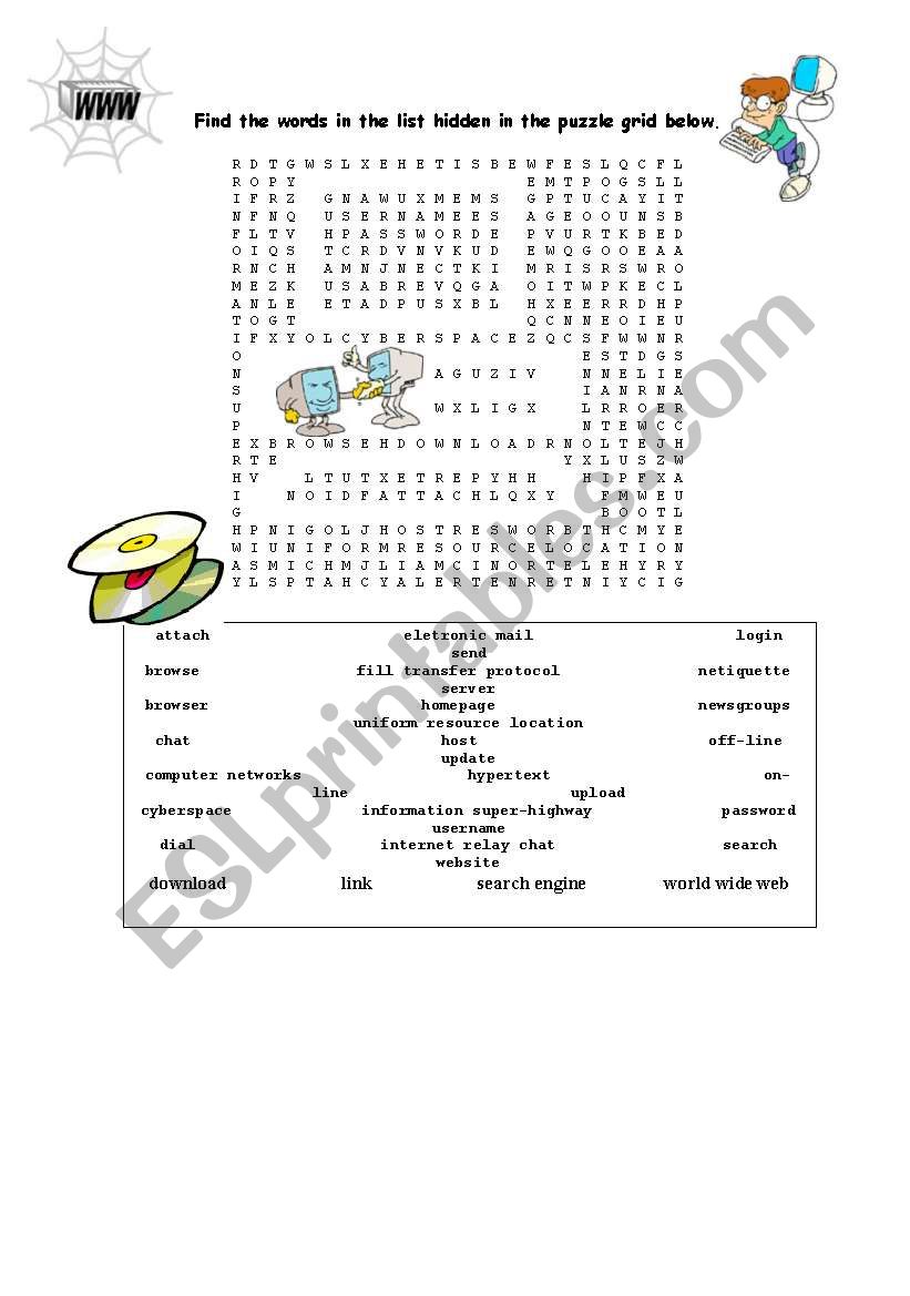 wordsearch internet worksheet