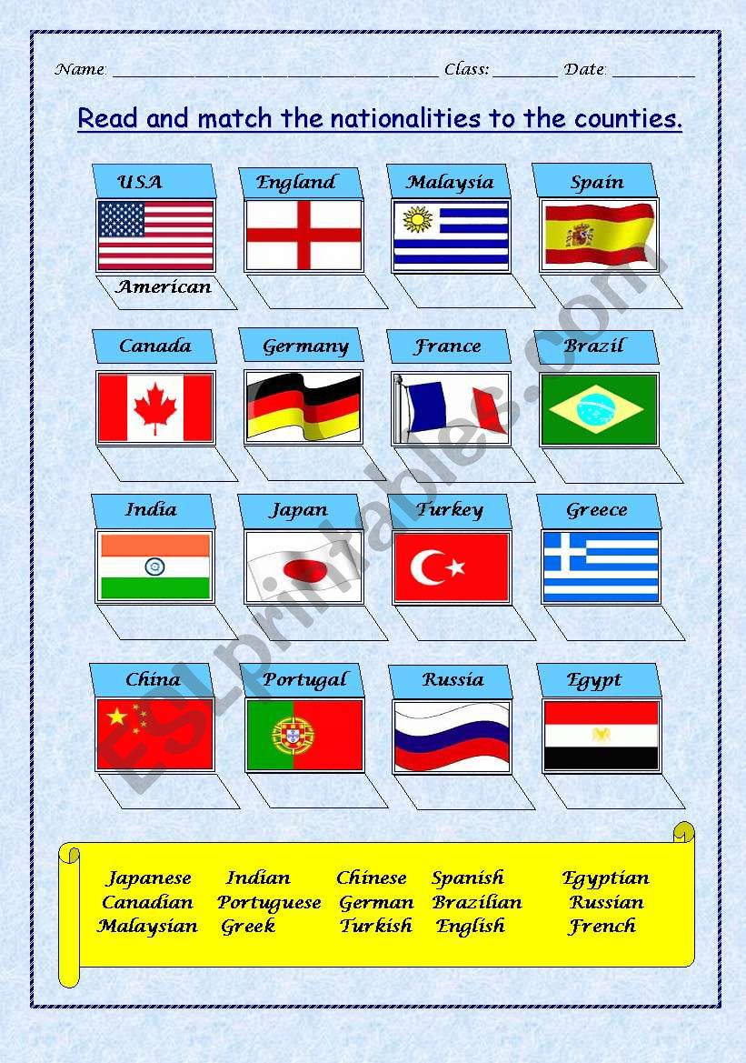 Countries and Nationalities worksheet