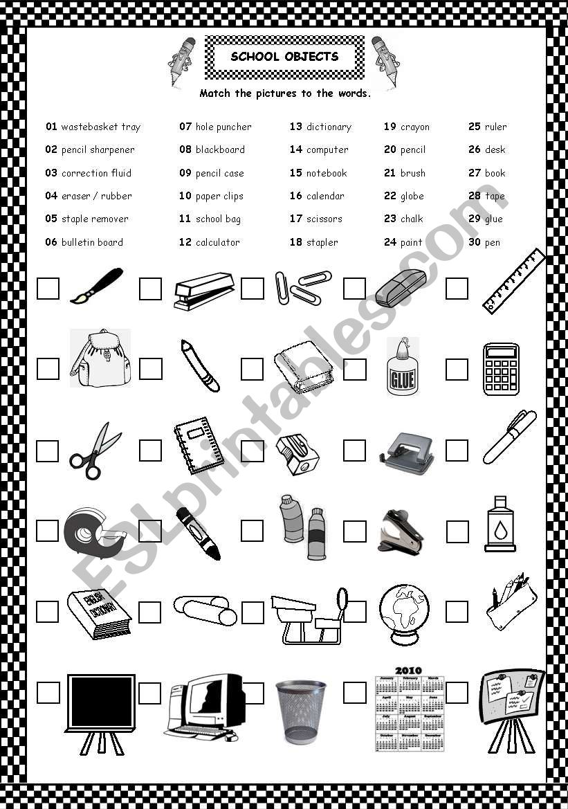 CLSSROOM & SCHOOL OBJECTS worksheet