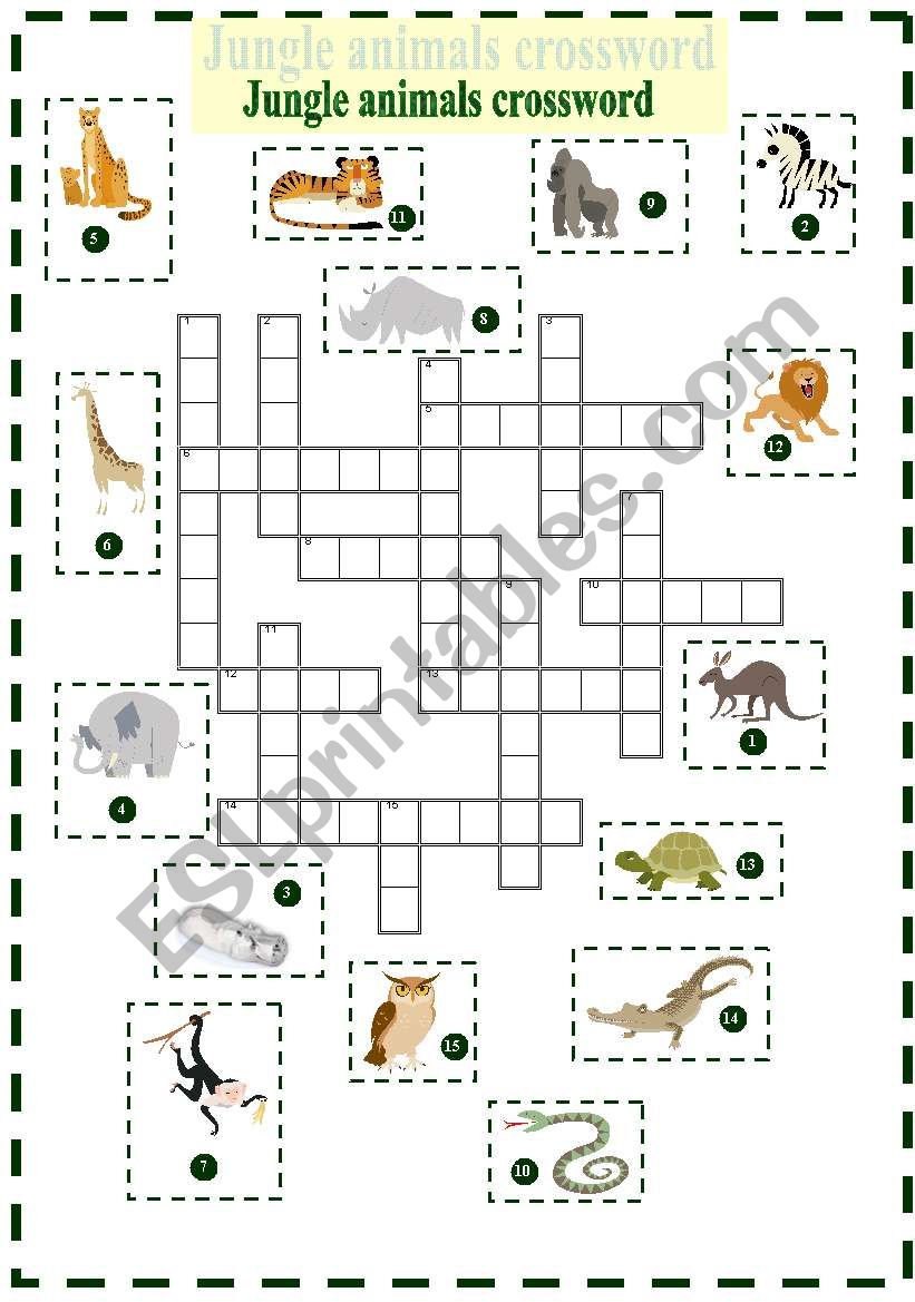 Jungle animals crossword (key included).