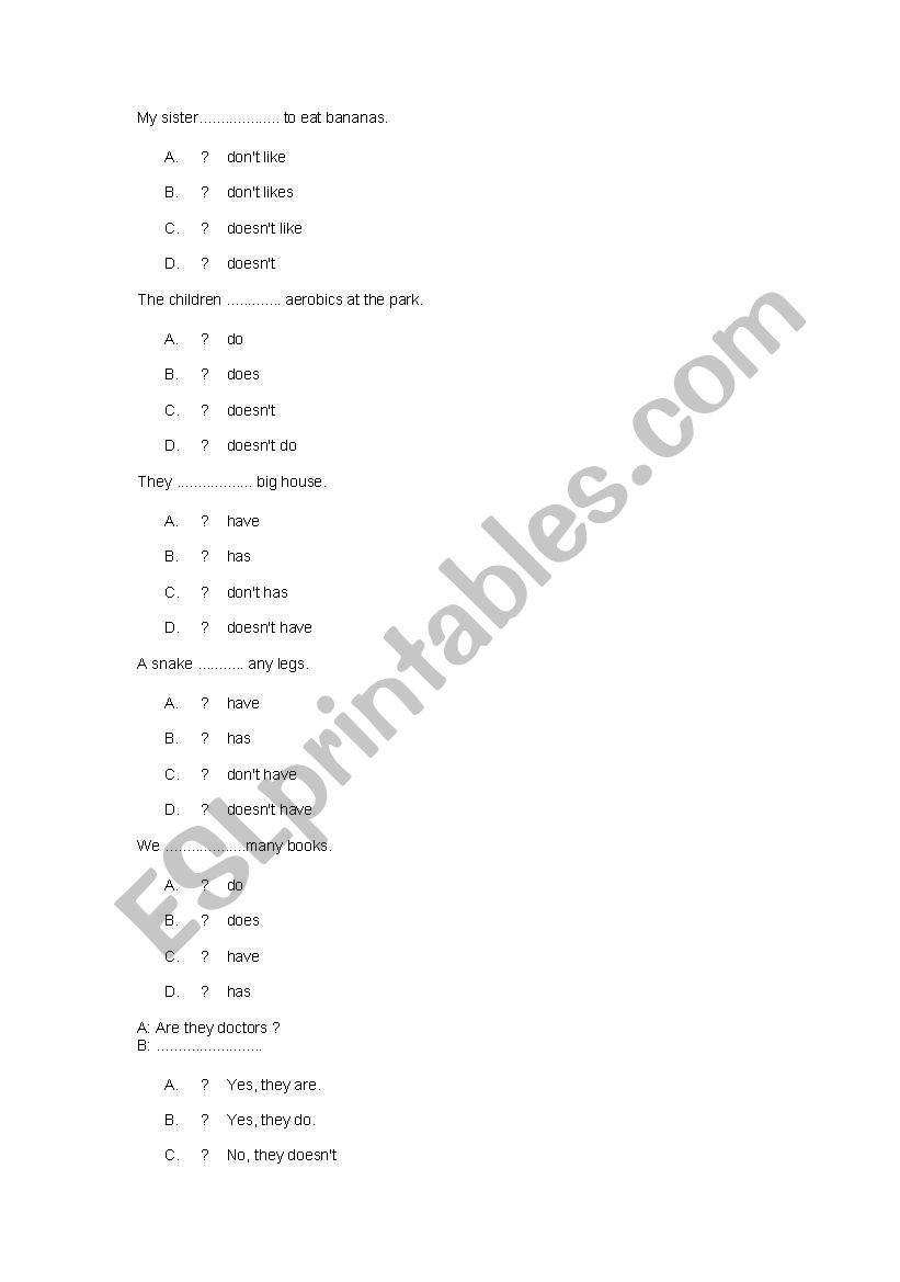 conversation test worksheet