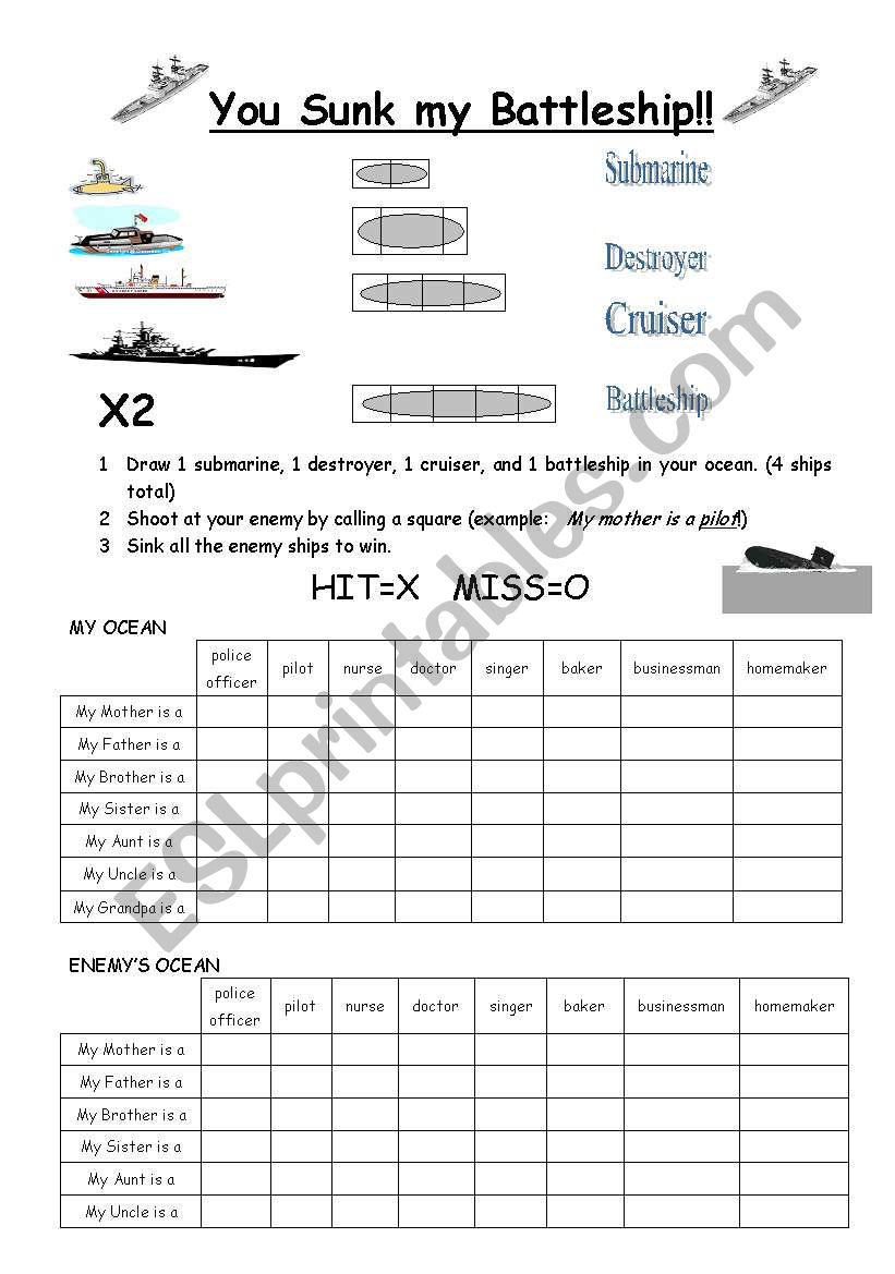 You sunk my Battleship worksheet