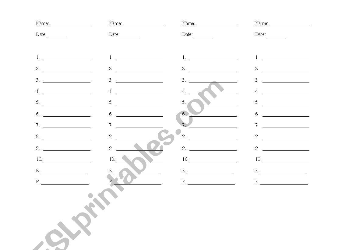 list-for-vocab.words worksheet